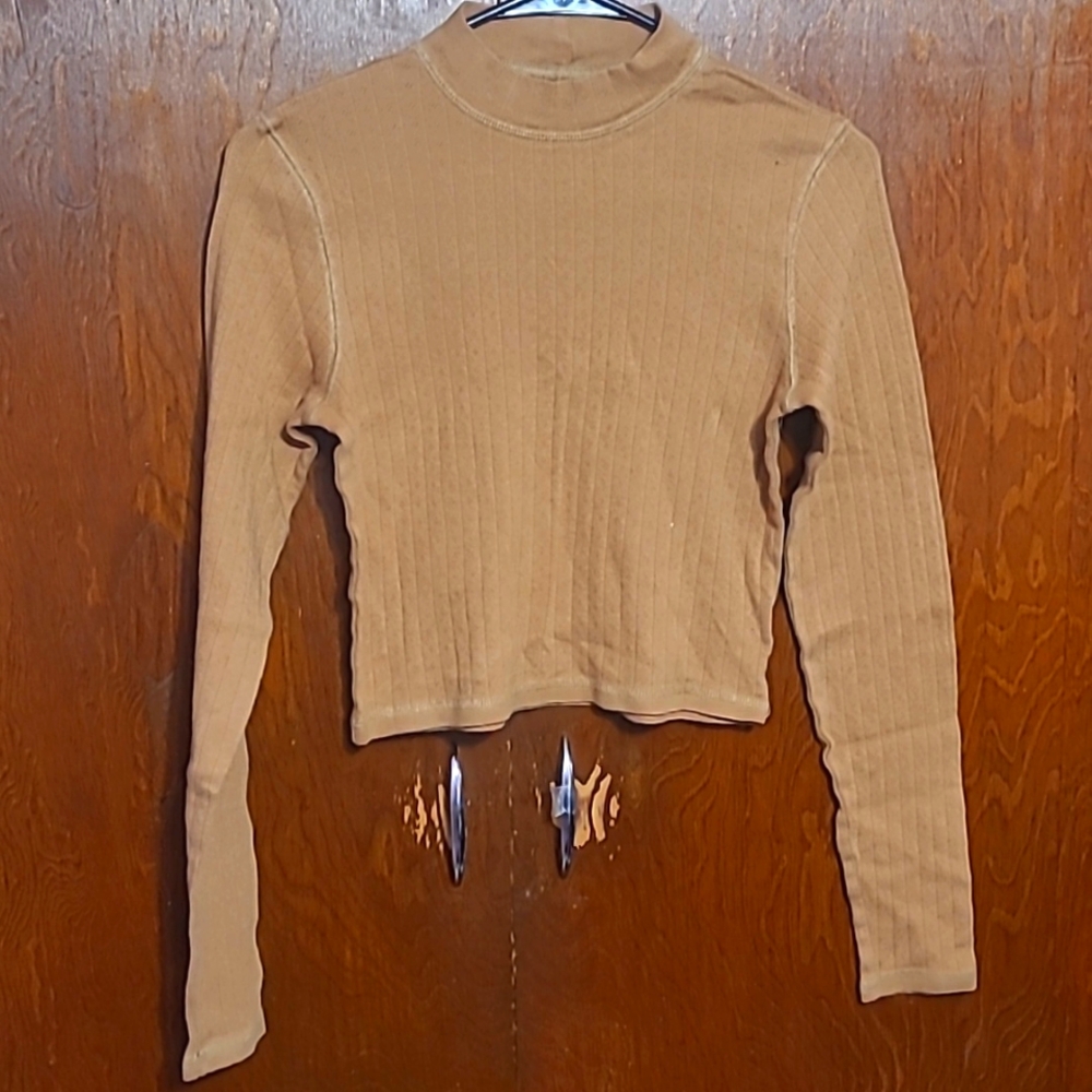 Brown cropped american eagle  ribbed sweater